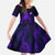 Custom Bowling Purple Flame Skull Family Matching Short Sleeve Bodycon Dress and Hawaiian Shirt Custom Team Name on Dark Background - Wonder Print Shop