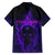Custom Bowling Purple Flame Skull Family Matching Short Sleeve Bodycon Dress and Hawaiian Shirt Custom Team Name on Dark Background - Wonder Print Shop