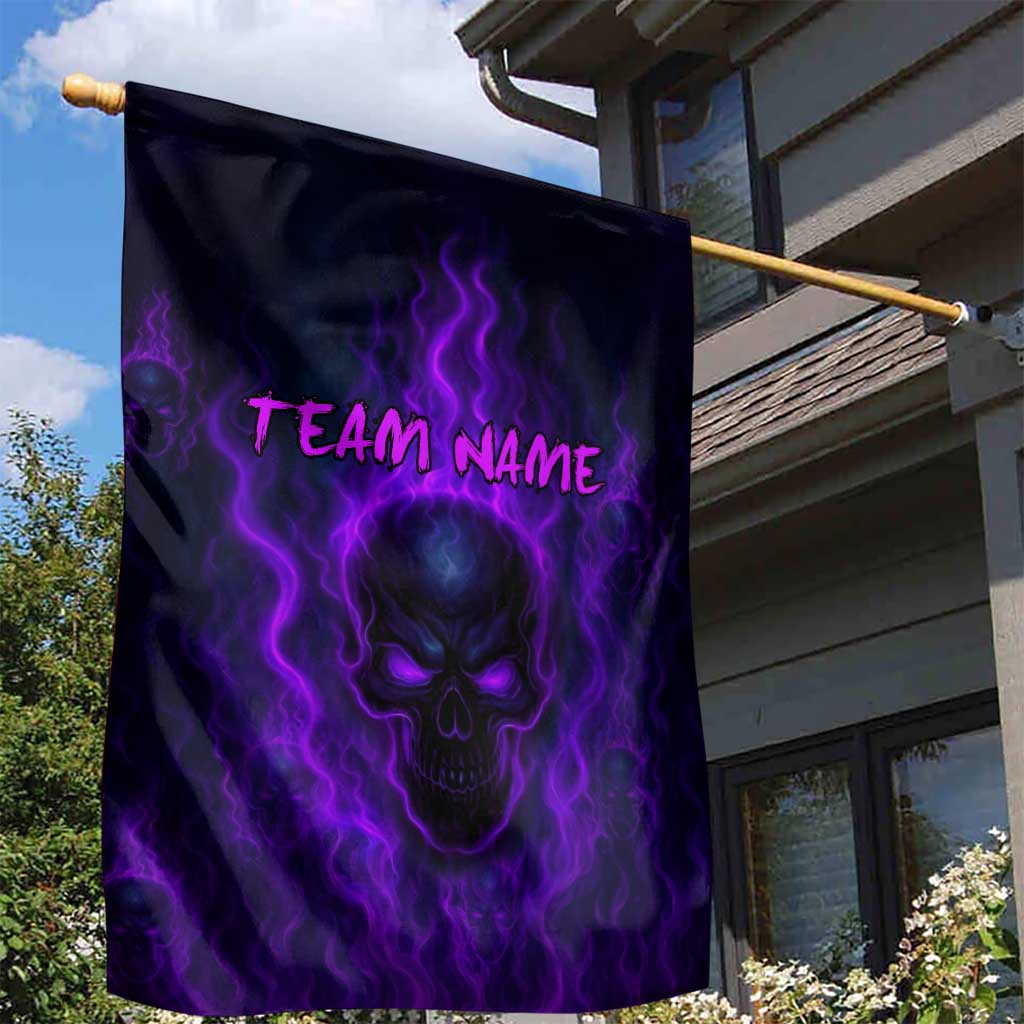 Custom Bowling Purple Flame Skull Garden Flag Custom Team Name on Dark Background - Wonder Print Shop