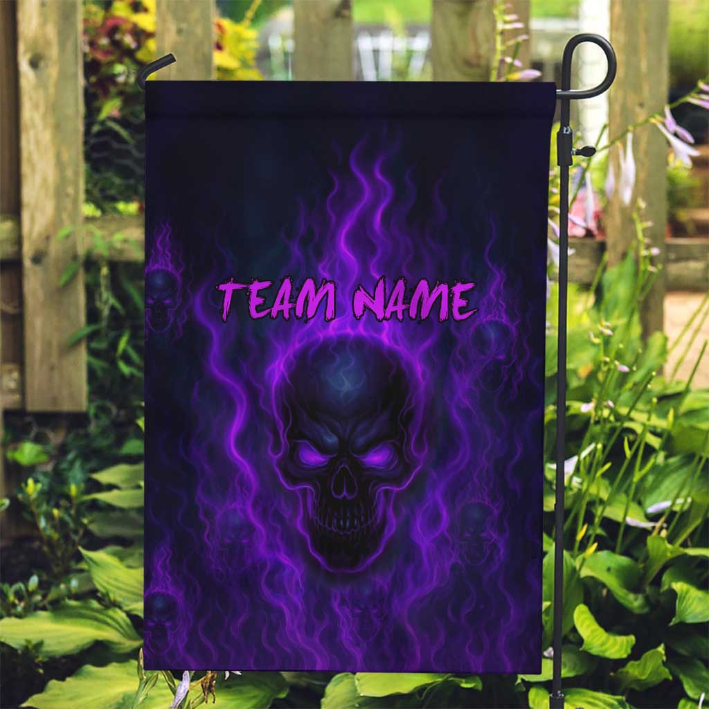 Custom Bowling Purple Flame Skull Garden Flag Custom Team Name on Dark Background - Wonder Print Shop