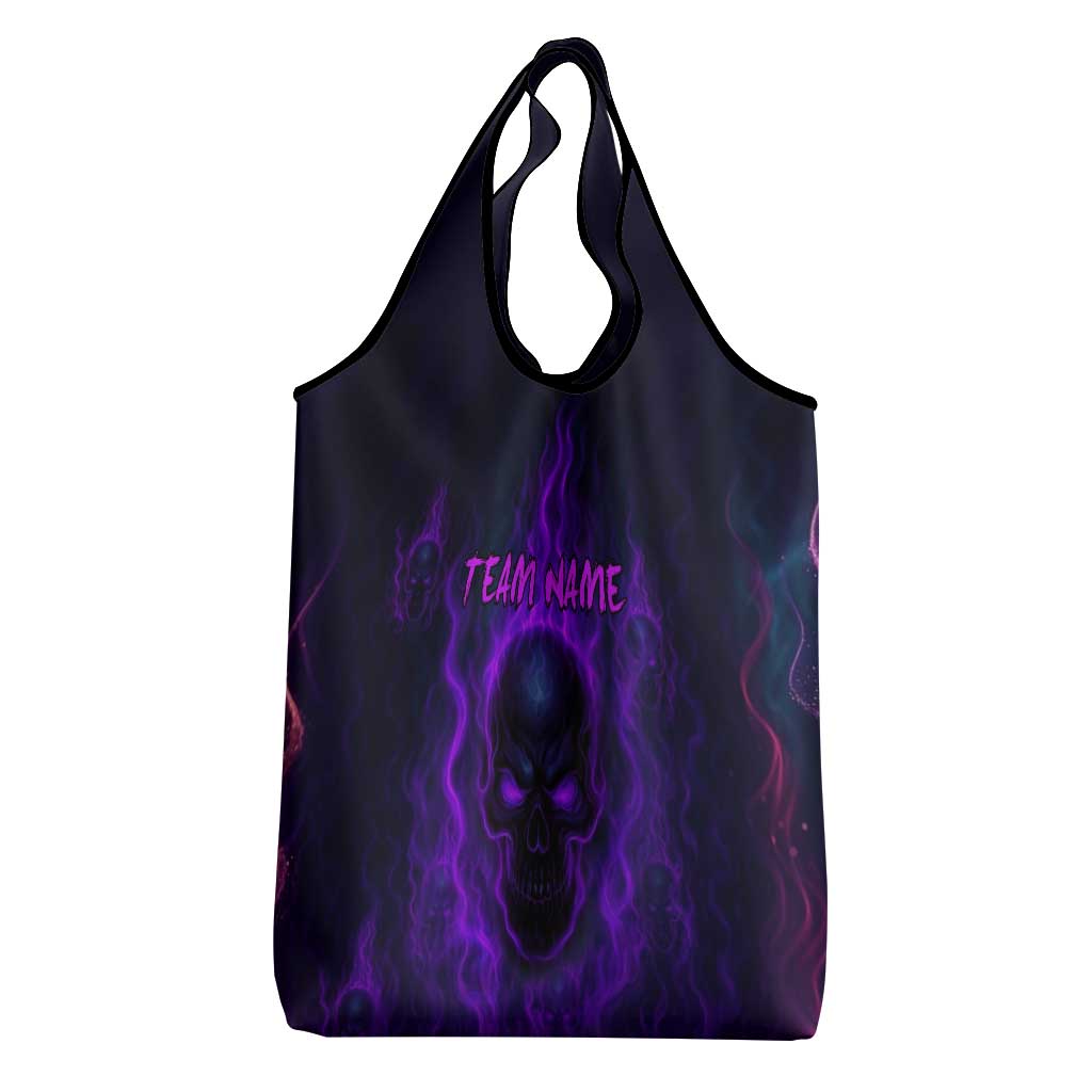 Custom Bowling Purple Flame Skull Grocery Bag Custom Team Name on Dark Background - Wonder Print Shop