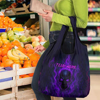 Custom Bowling Purple Flame Skull Grocery Bag Custom Team Name on Dark Background - Wonder Print Shop