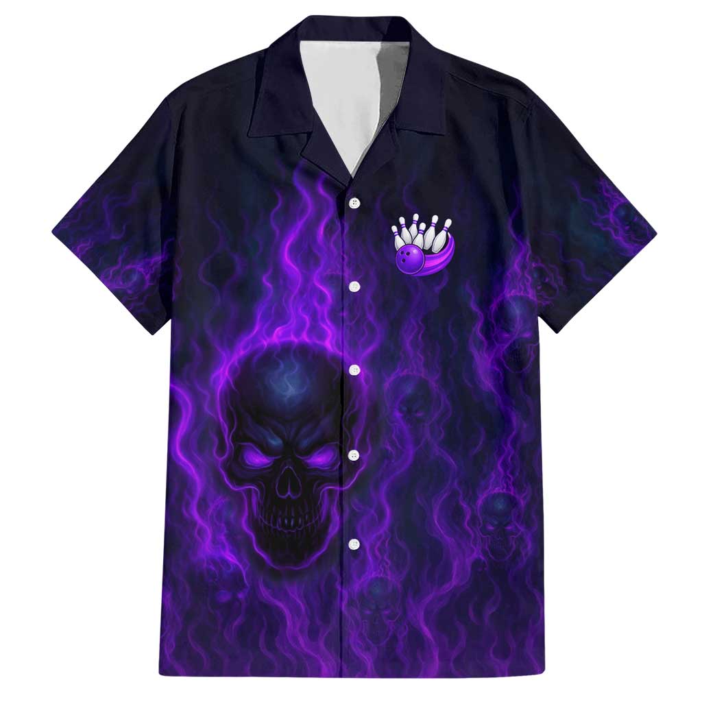 Custom Bowling Purple Flame Skull Hawaiian Shirt Custom Team Name on Dark Background - Wonder Print Shop