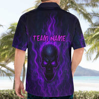 Custom Bowling Purple Flame Skull Hawaiian Shirt Custom Team Name on Dark Background - Wonder Print Shop