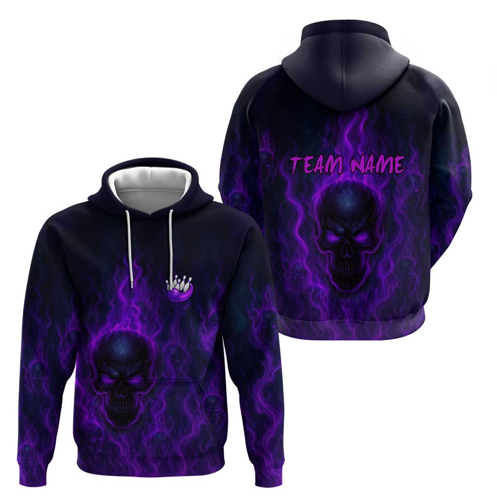 Custom Bowling Purple Flame Skull Hoodie Custom Team Name on Dark Background - Wonder Print Shop