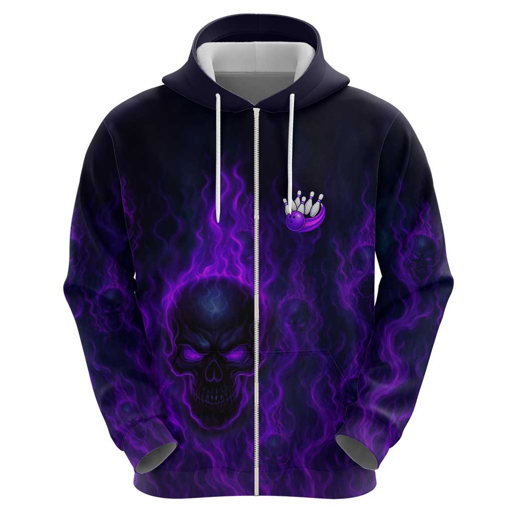 Custom Bowling Purple Flame Skull Hoodie Custom Team Name on Dark Background - Wonder Print Shop