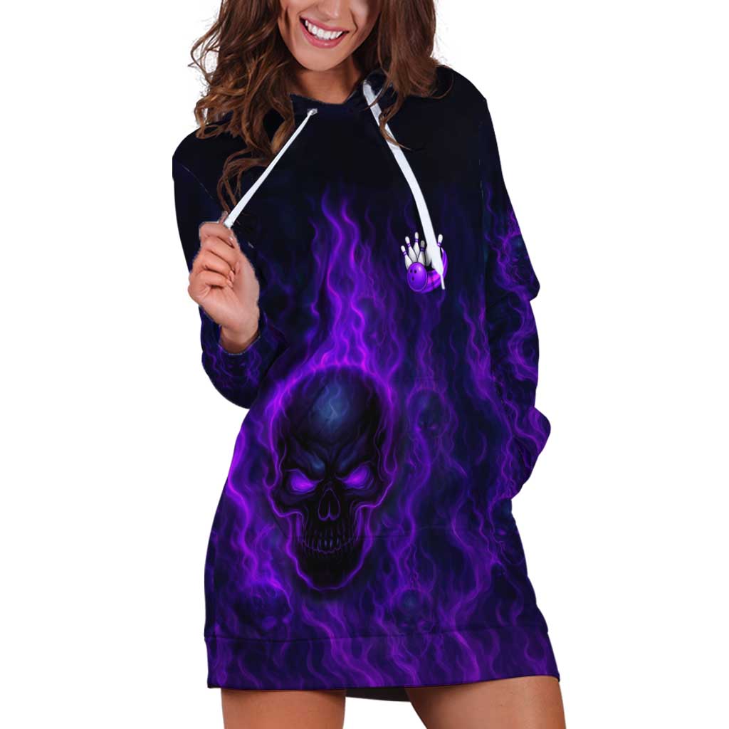 Custom Bowling Purple Flame Skull Hoodie Dress Custom Team Name on Dark Background - Wonder Print Shop