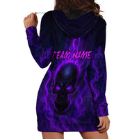 Custom Bowling Purple Flame Skull Hoodie Dress Custom Team Name on Dark Background - Wonder Print Shop
