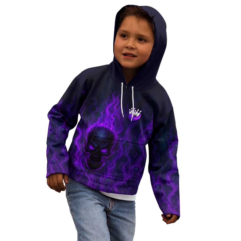 Custom Bowling Purple Flame Skull Kid Hoodie Custom Team Name on Dark Background - Wonder Print Shop