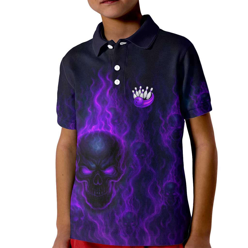 Custom Bowling Purple Flame Skull Kid Polo Shirt Custom Team Name on Dark Background - Wonder Print Shop