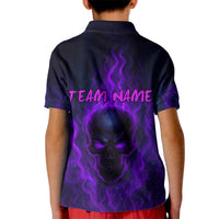 Custom Bowling Purple Flame Skull Kid Polo Shirt Custom Team Name on Dark Background - Wonder Print Shop