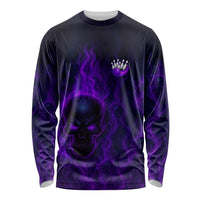 Custom Bowling Purple Flame Skull Long Sleeve Shirt Custom Team Name on Dark Background - Wonder Print Shop