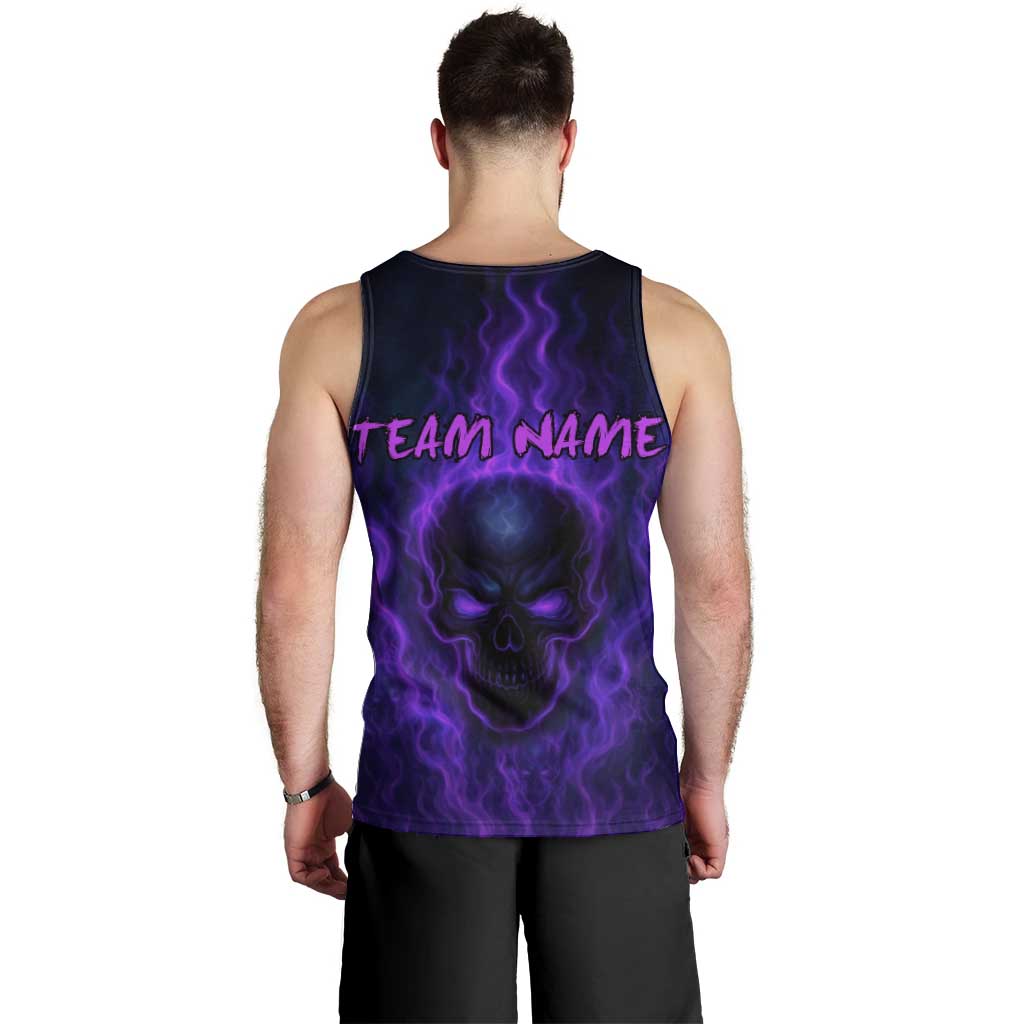 Custom Bowling Purple Flame Skull Men Tank Top Custom Team Name on Dark Background - Wonder Print Shop