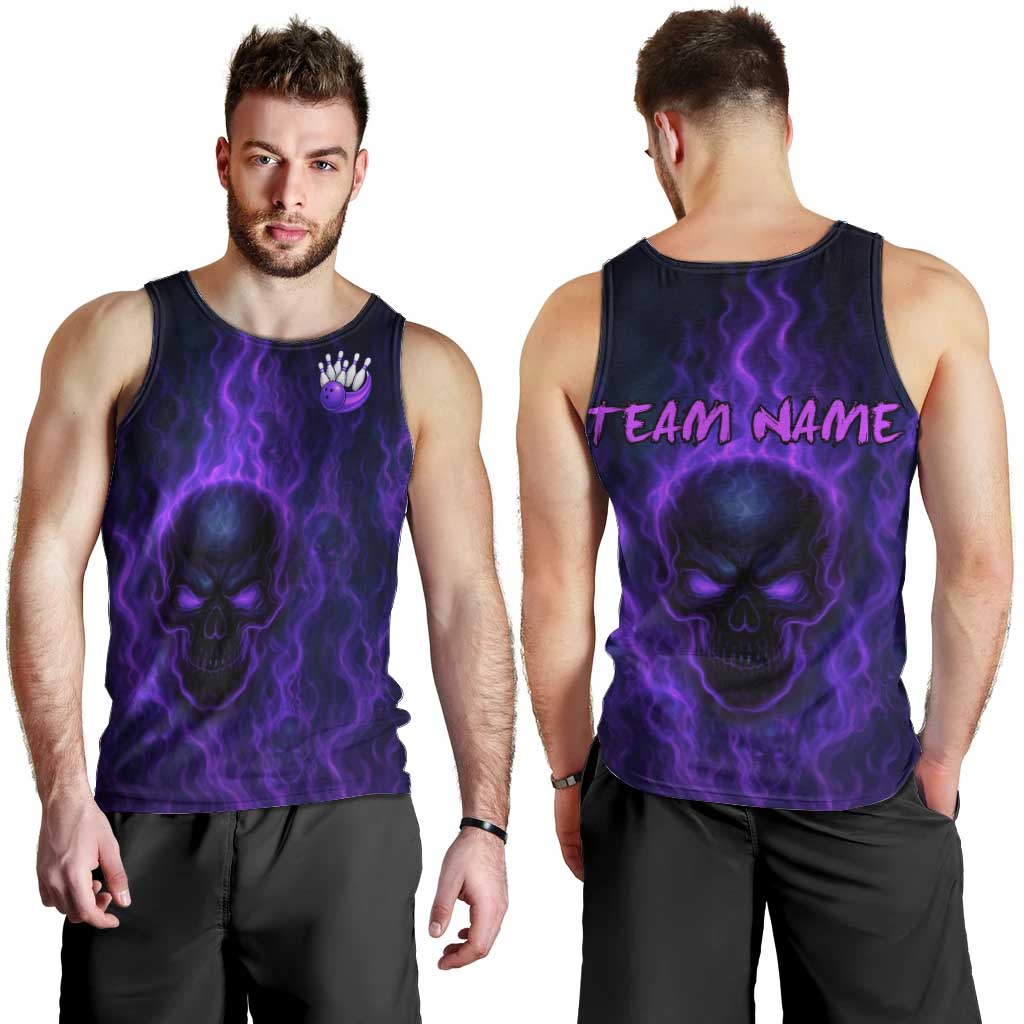 Custom Bowling Purple Flame Skull Men Tank Top Custom Team Name on Dark Background - Wonder Print Shop