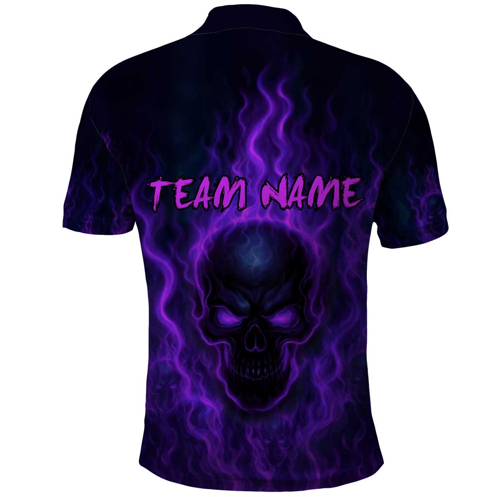 Custom Bowling Purple Flame Skull Polo Shirt Custom Team Name on Dark Background - Wonder Print Shop