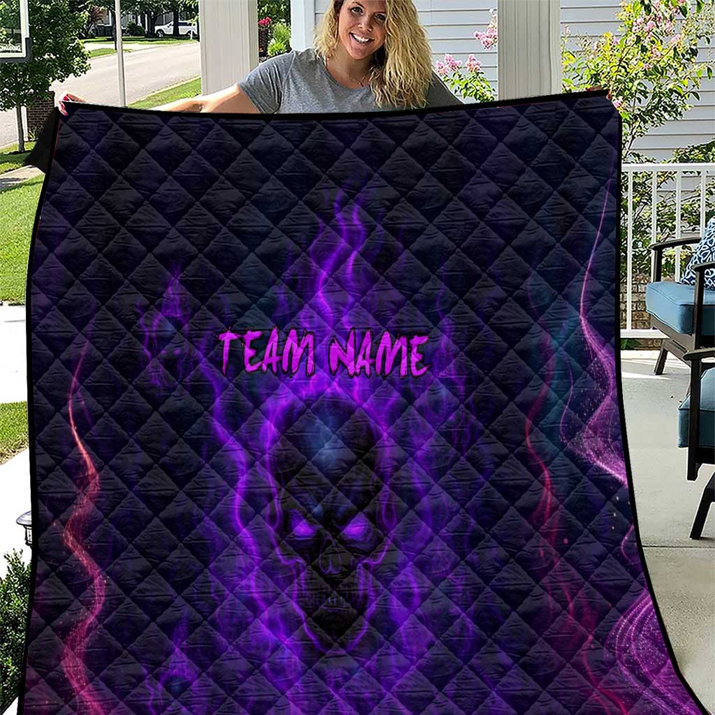 Custom Bowling Purple Flame Skull Quilt Custom Team Name on Dark Background - Wonder Print Shop
