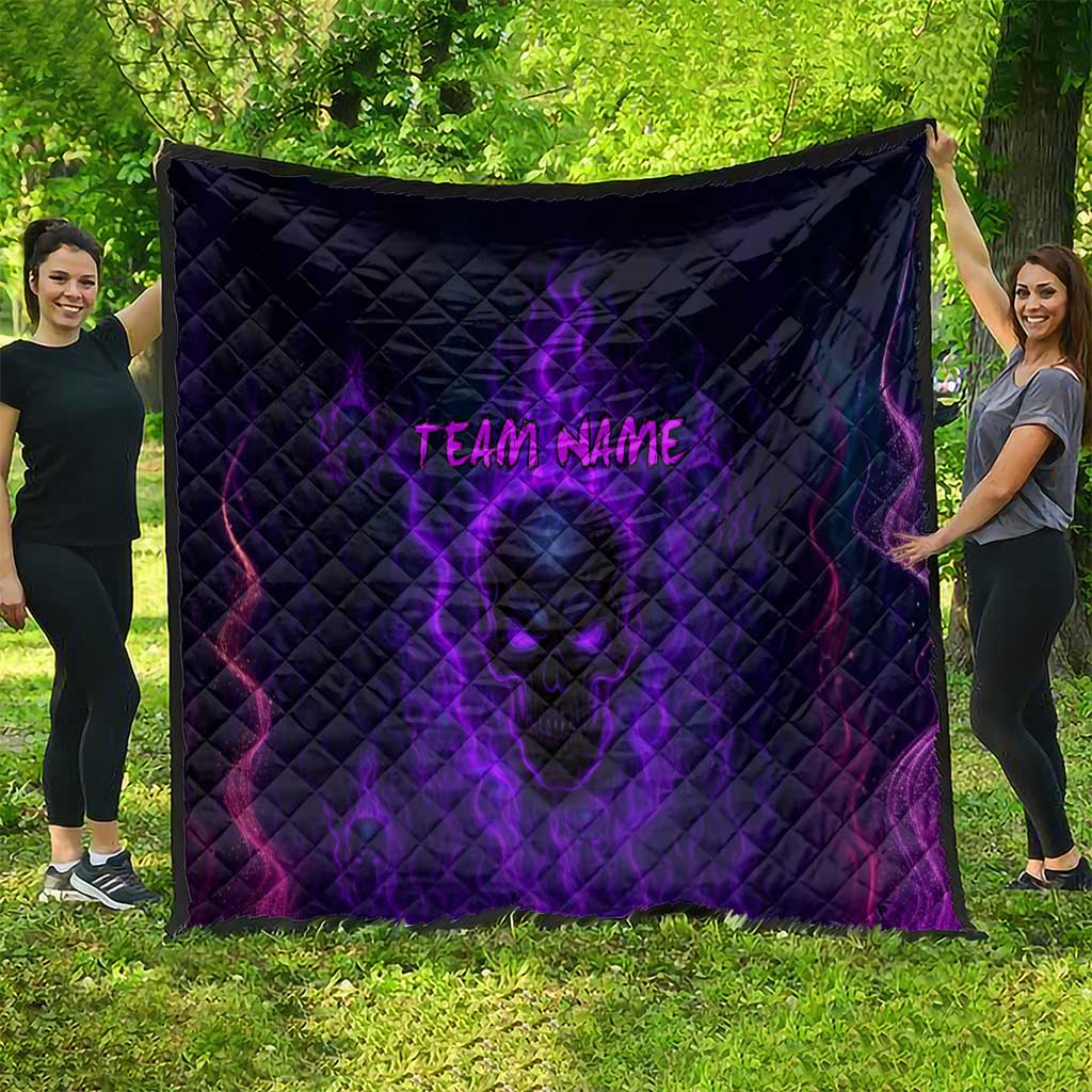 Custom Bowling Purple Flame Skull Quilt Custom Team Name on Dark Background - Wonder Print Shop