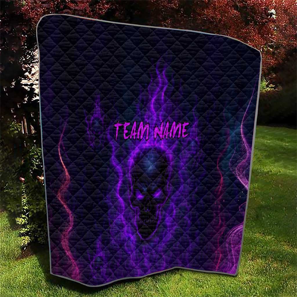 Custom Bowling Purple Flame Skull Quilt Custom Team Name on Dark Background - Wonder Print Shop