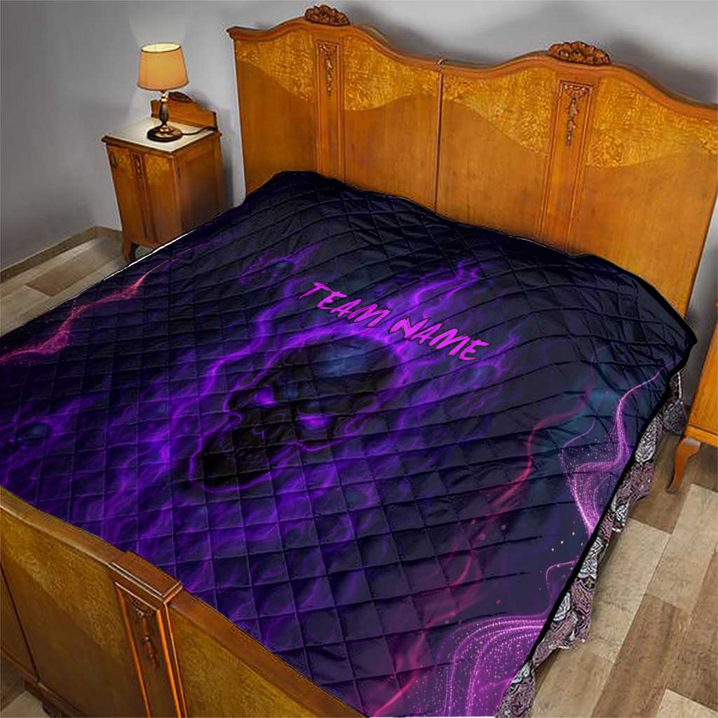 Custom Bowling Purple Flame Skull Quilt Custom Team Name on Dark Background - Wonder Print Shop