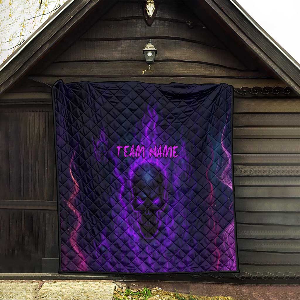 Custom Bowling Purple Flame Skull Quilt Custom Team Name on Dark Background - Wonder Print Shop