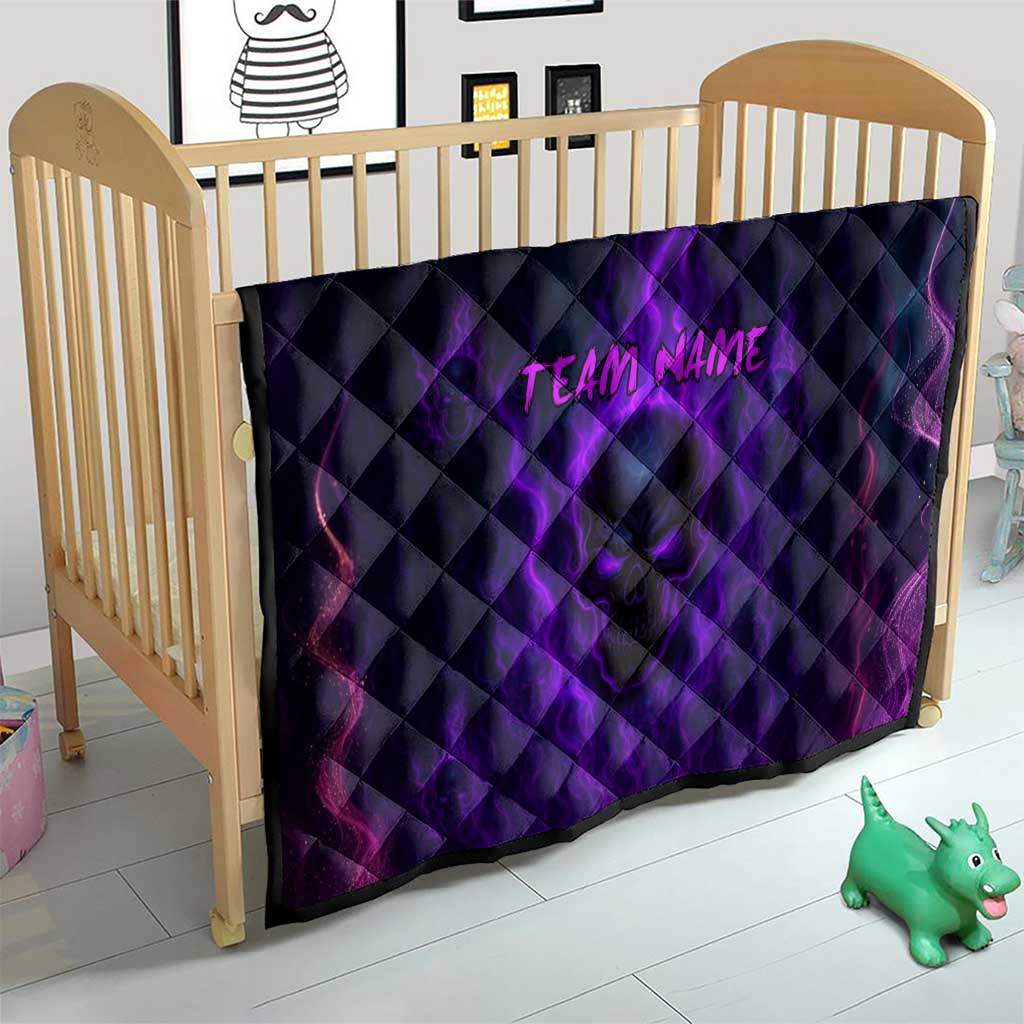 Custom Bowling Purple Flame Skull Quilt Custom Team Name on Dark Background - Wonder Print Shop