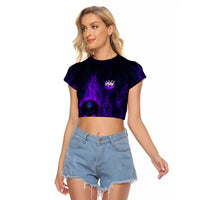 Custom Bowling Purple Flame Skull Raglan Cropped T Shirt Custom Team Name on Dark Background - Wonder Print Shop