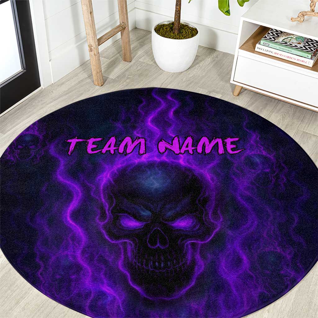 Custom Bowling Purple Flame Skull Round Carpet Custom Team Name on Dark Background - Wonder Print Shop