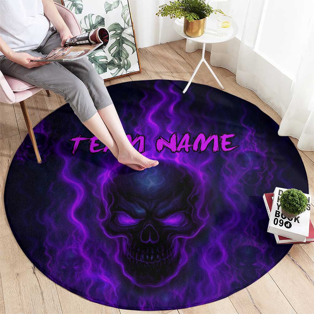 Custom Bowling Purple Flame Skull Round Carpet Custom Team Name on Dark Background - Wonder Print Shop