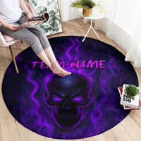 Custom Bowling Purple Flame Skull Round Carpet Custom Team Name on Dark Background - Wonder Print Shop