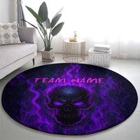 Custom Bowling Purple Flame Skull Round Carpet Custom Team Name on Dark Background - Wonder Print Shop