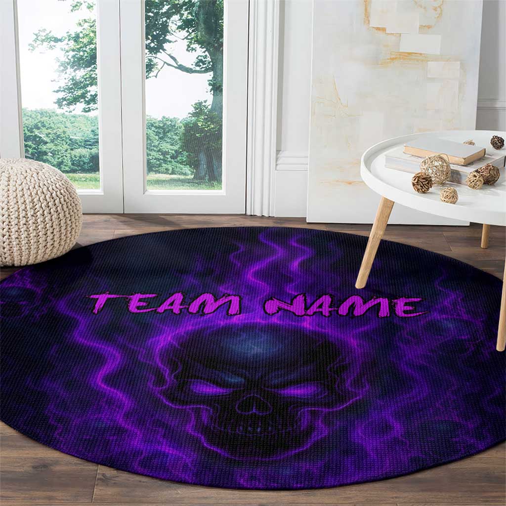 Custom Bowling Purple Flame Skull Round Carpet Custom Team Name on Dark Background - Wonder Print Shop