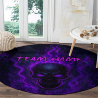 Custom Bowling Purple Flame Skull Round Carpet Custom Team Name on Dark Background - Wonder Print Shop