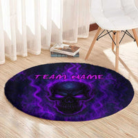 Custom Bowling Purple Flame Skull Round Carpet Custom Team Name on Dark Background - Wonder Print Shop