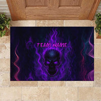 Custom Bowling Purple Flame Skull Rubber Doormat Custom Team Name on Dark Background - Wonder Print Shop