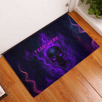 Custom Bowling Purple Flame Skull Rubber Doormat Custom Team Name on Dark Background - Wonder Print Shop