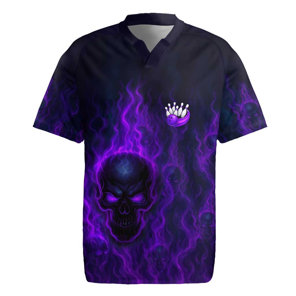 Custom Bowling Purple Flame Skull Rugby Jersey Custom Team Name on Dark Background - Wonder Print Shop