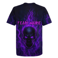 Custom Bowling Purple Flame Skull Rugby Jersey Custom Team Name on Dark Background - Wonder Print Shop