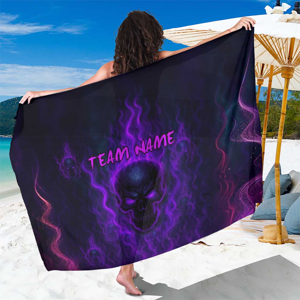 Custom Bowling Purple Flame Skull Sarong Custom Team Name on Dark Background - Wonder Print Shop