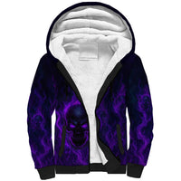 Custom Bowling Purple Flame Skull Sherpa Hoodie Custom Team Name on Dark Background - Wonder Print Shop