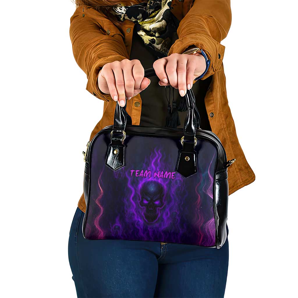Custom Bowling Purple Flame Skull Shoulder Handbag Custom Team Name on Dark Background - Wonder Print Shop