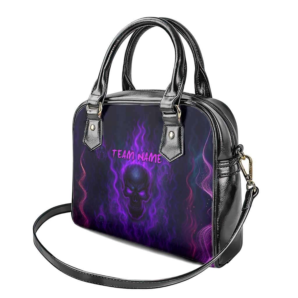 Custom Bowling Purple Flame Skull Shoulder Handbag Custom Team Name on Dark Background - Wonder Print Shop
