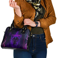 Custom Bowling Purple Flame Skull Shoulder Handbag Custom Team Name on Dark Background - Wonder Print Shop