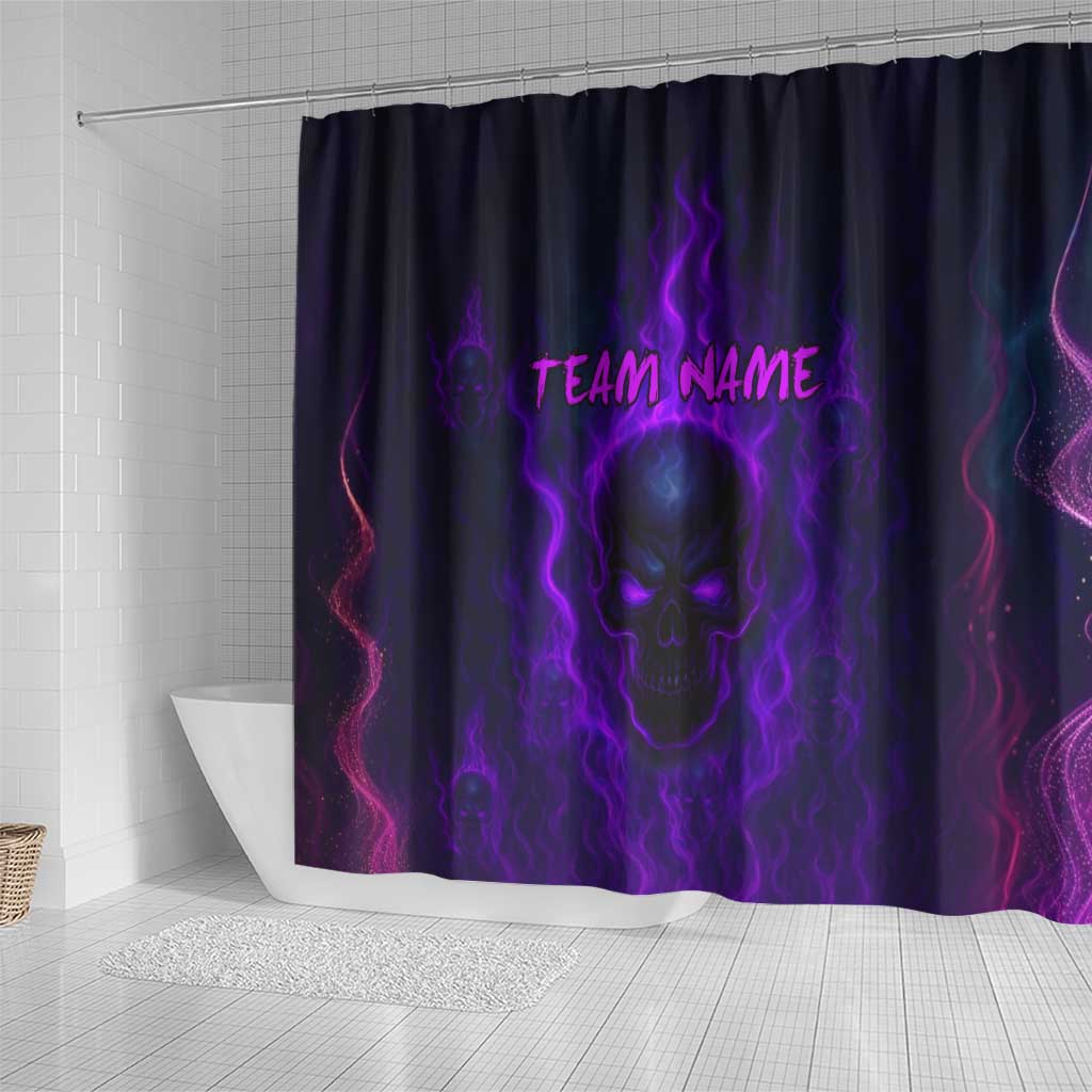 Custom Bowling Purple Flame Skull Shower Curtain Custom Team Name on Dark Background - Wonder Print Shop
