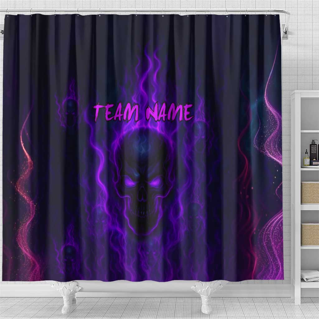 Custom Bowling Purple Flame Skull Shower Curtain Custom Team Name on Dark Background - Wonder Print Shop