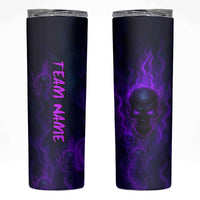 Custom Bowling Purple Flame Skull Skinny Tumbler Custom Team Name on Dark Background - Wonder Print Shop