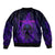 Custom Bowling Purple Flame Skull Sleeve Zip Bomber Jacket Custom Team Name on Dark Background - Wonder Print Shop