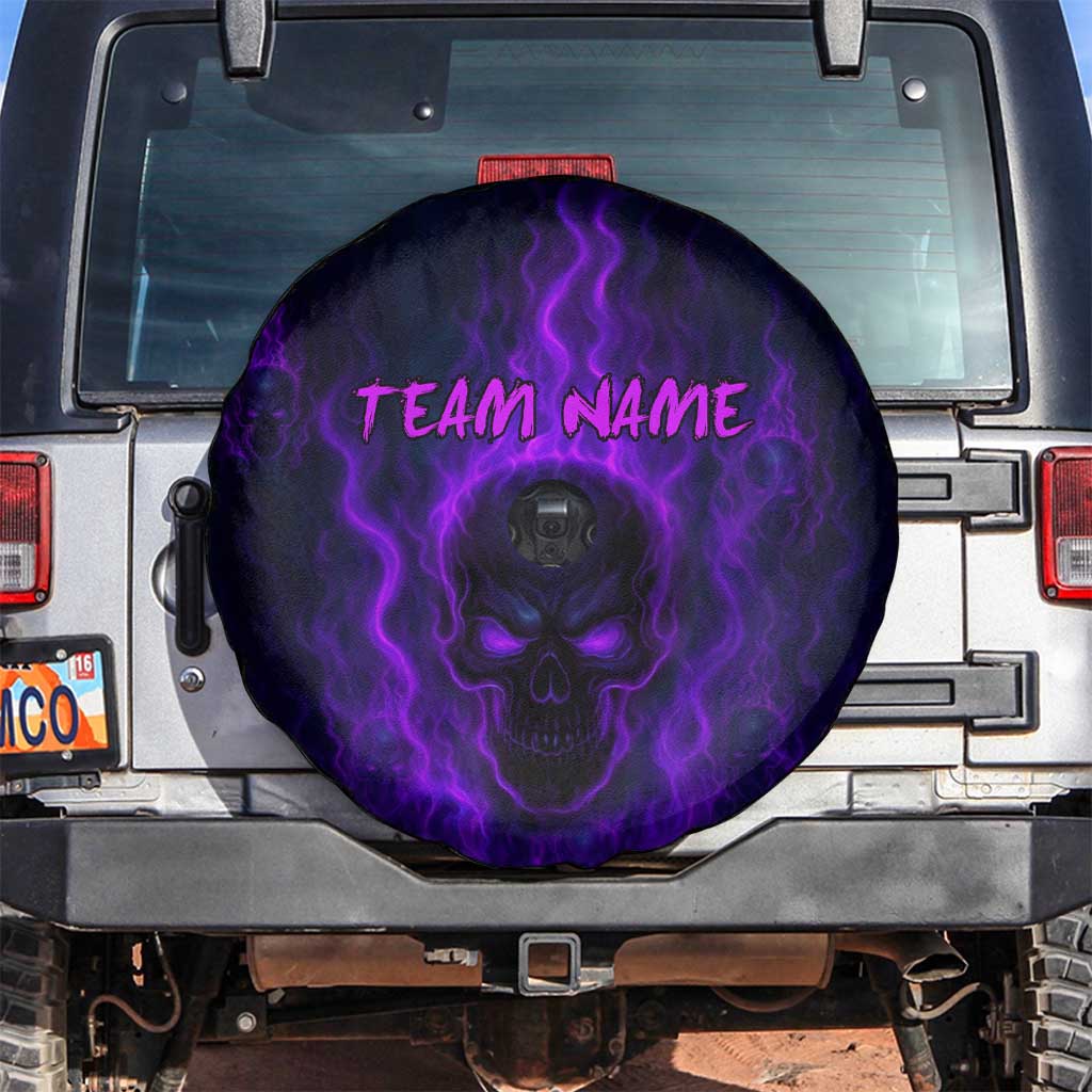 Custom Bowling Purple Flame Skull Spare Tire Cover Custom Team Name on Dark Background - Wonder Print Shop