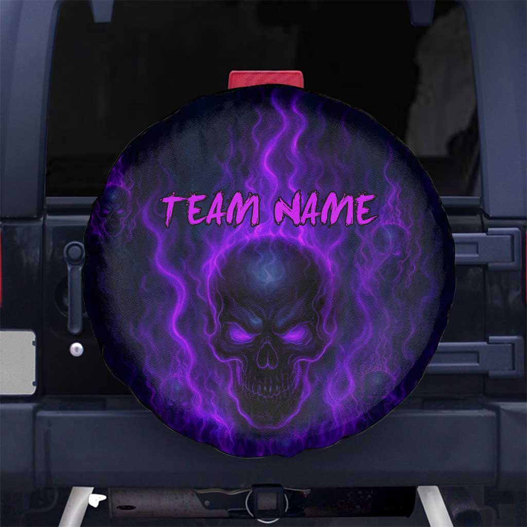 Custom Bowling Purple Flame Skull Spare Tire Cover Custom Team Name on Dark Background - Wonder Print Shop