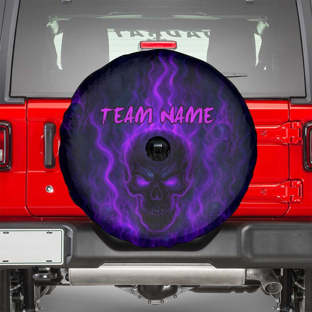 Custom Bowling Purple Flame Skull Spare Tire Cover Custom Team Name on Dark Background - Wonder Print Shop