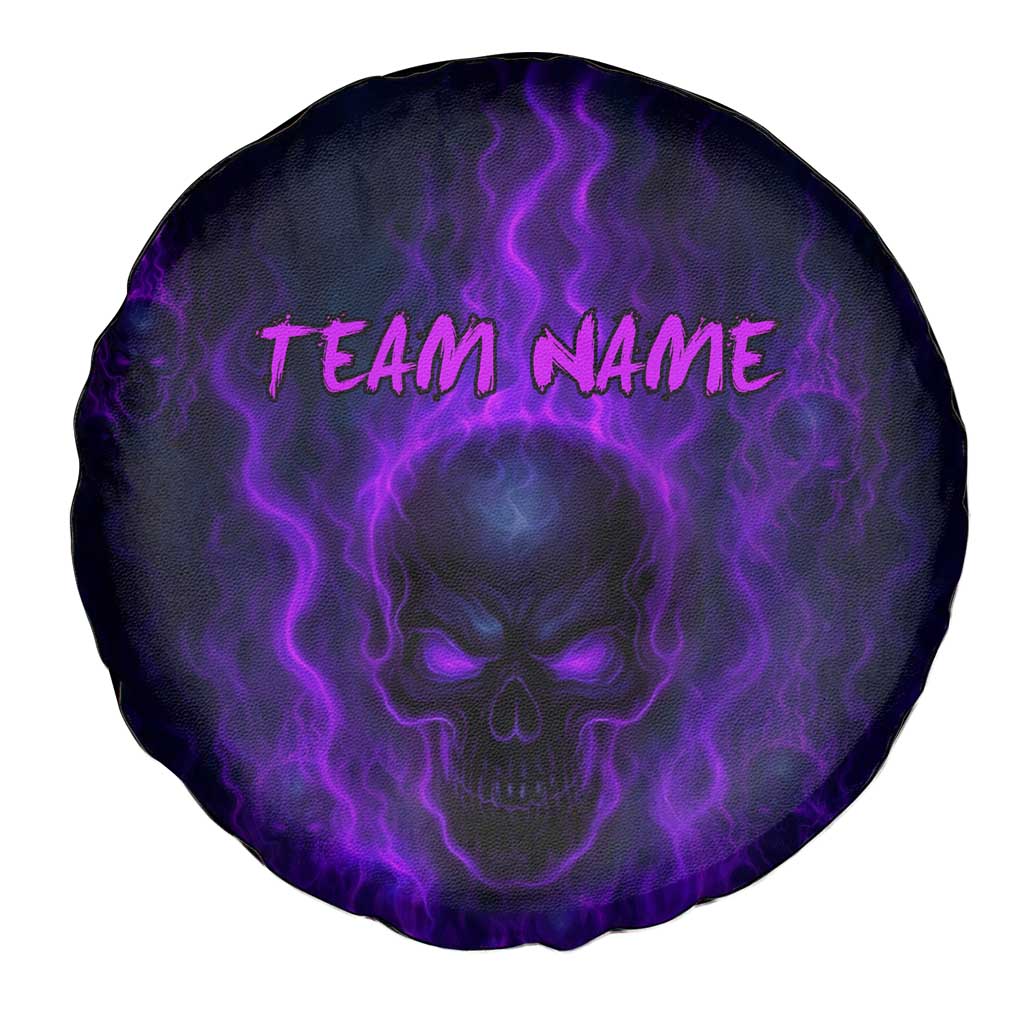 Custom Bowling Purple Flame Skull Spare Tire Cover Custom Team Name on Dark Background - Wonder Print Shop